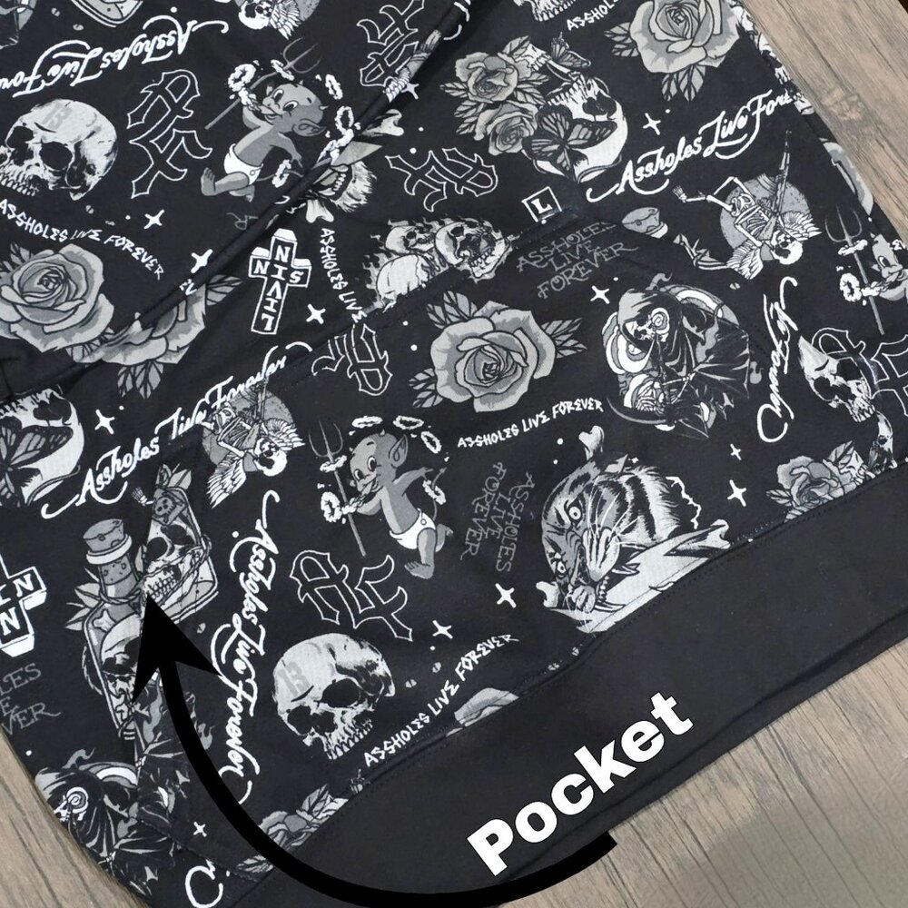 A$$holes Live Forever ✦ Skull & Rose Zip Hoodie ✦ Black Unisex Streetwear Goth S - Picture 6 of 11
